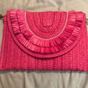 Pink Woven Clutch Bag